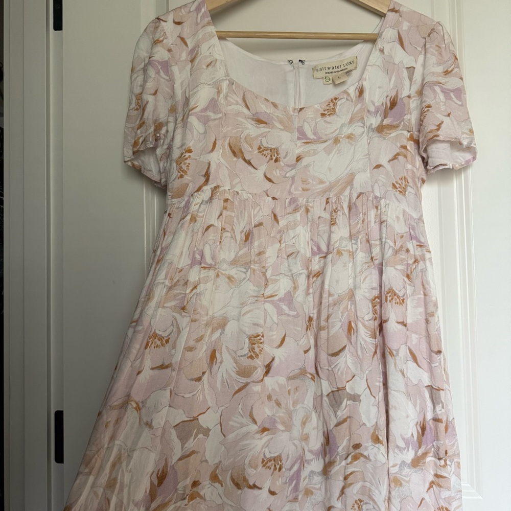 Saltwater Luxe Short Sleeve Petal Blooms Print Cam Mini Dress Womens Size Large - Picture 4 of 7